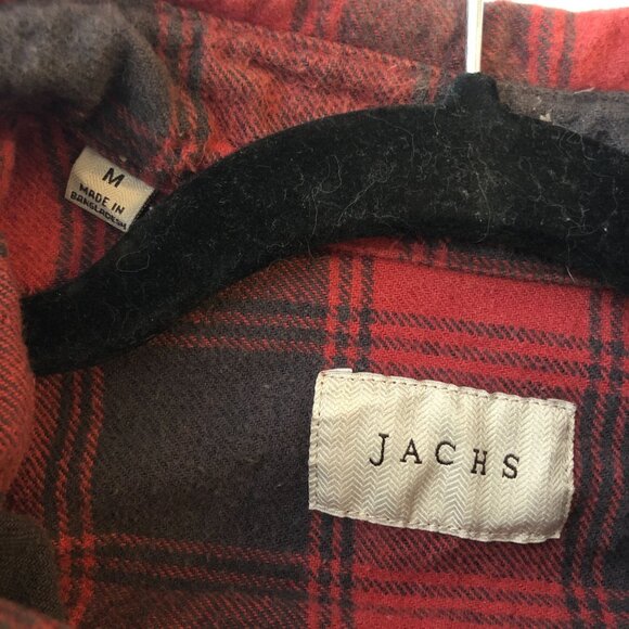 Jachs Mens Flannel Shirt Button Down Chest Pockets Cotton Plaid Red Black M - Picture 3 of 4